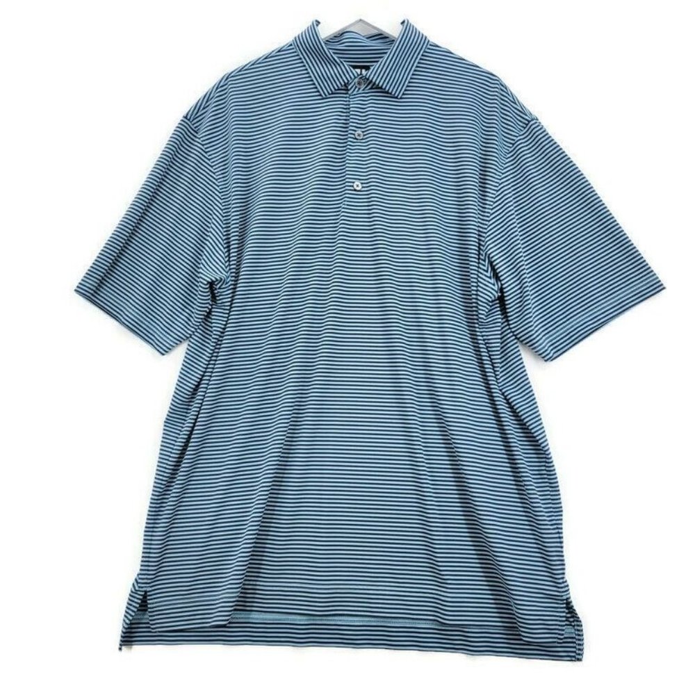 FootJoy FJ Polo Shirt Mens XXL Blue Striped Golf Sporty Preppy Rugby Stretch 2XL
